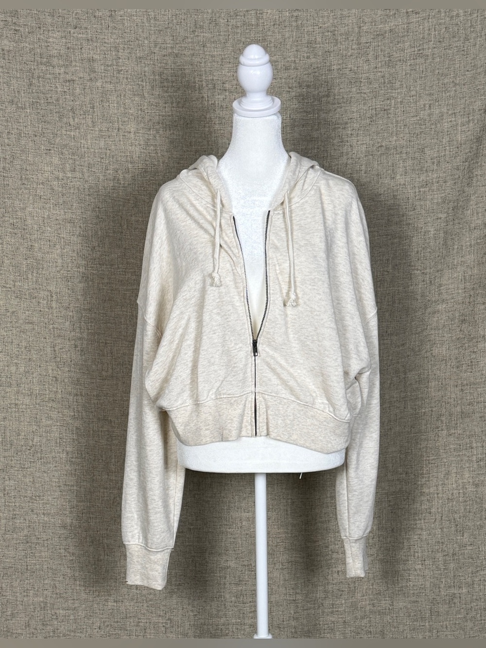SO Cream Cropped Dolman Sleeve Zip-Up Hooded Sweatshirt